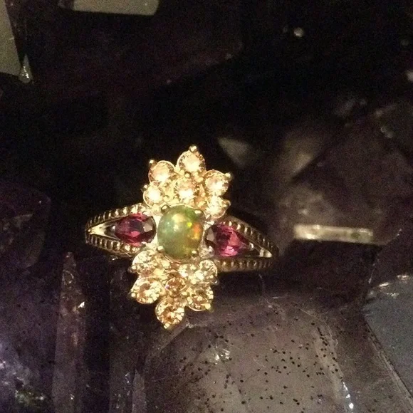 Genuine Fiery Opal & Garnet Ring